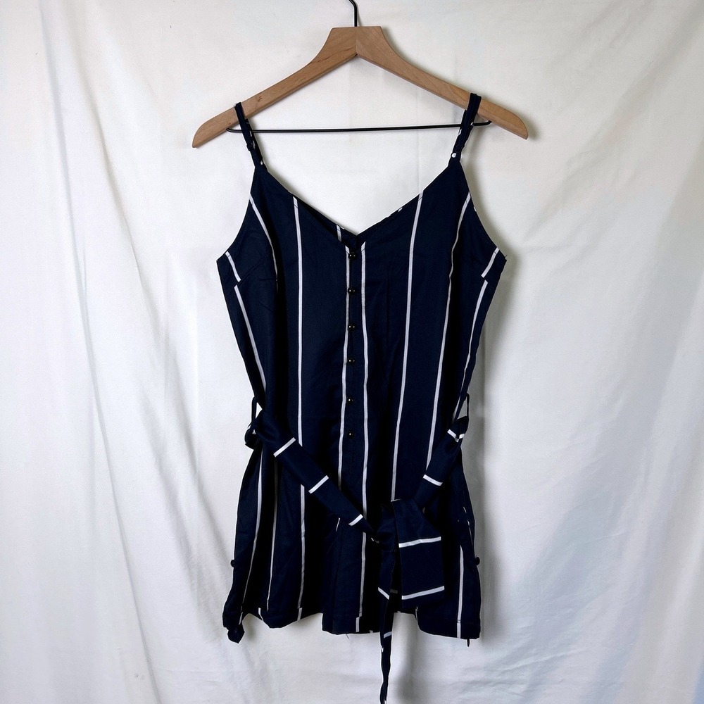 NWT Zaful Womens Romper Striped Navy Blue Size S Nautical Preppy Summer Vacation